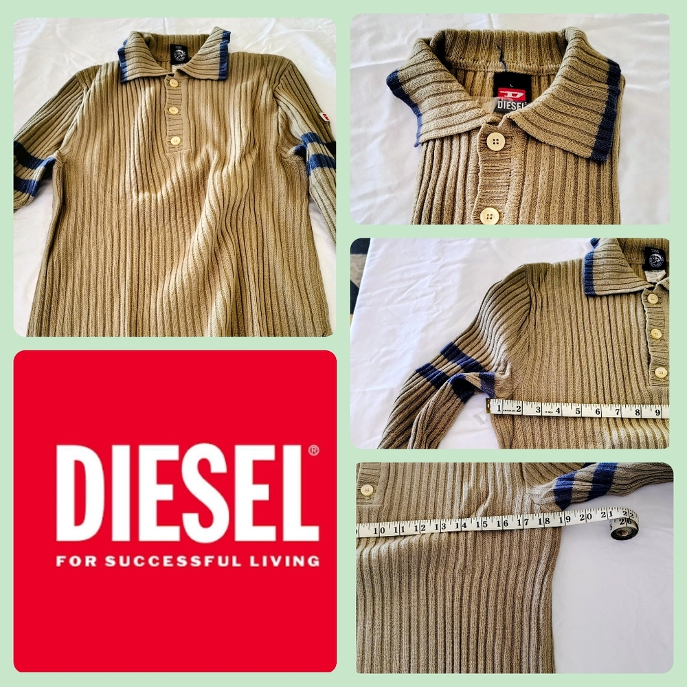 Diesel Green/Grey Ribbed Polo with Blue Accents